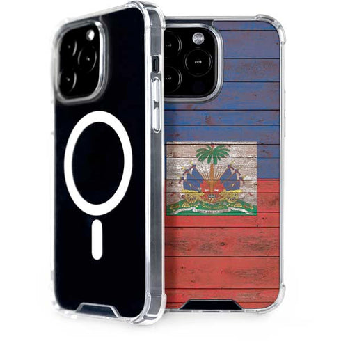 Haiti Flag Dark Wood iPhone 14 Pro Max MagSafe Case